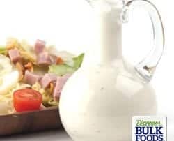 ranch dressing in a glass pitcher