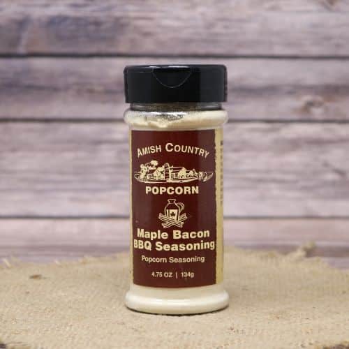 Small bottle of maple bacon seasoning with a gold and brown label