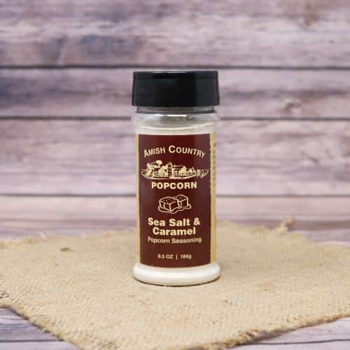 Small bottle of sea salt caramel seasoning with a gold and brown label