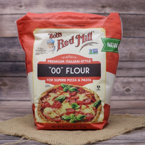 Red and white 48oz bag of flour