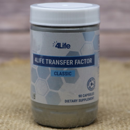 Front of a bottle of 4Life Transfer Factor Classic dietary supplement.