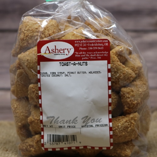 Label for Ashery's Own Toast-A-Nuts showing ingredients.